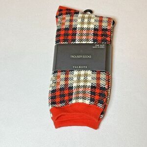 Talbots Women's Orange/Black/Beige Plaid Trouser Socks OS‎